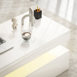 Homcom Led Coffee Table With Storage, High Gloss Living Room Table, White - thumbnail 9
