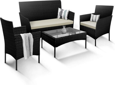 Keplin 4-Piece Rattan Garden Furniture Set Outdoor Lounger Sofa, Stackable Chairs & Bistro Table Uv-Resistant, Black - image 1
