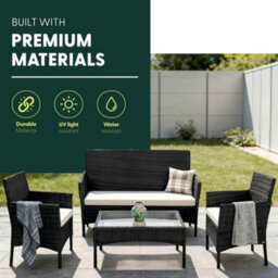 Keplin 4-Piece Rattan Garden Furniture Set Outdoor Lounger Sofa, Stackable Chairs & Bistro Table Uv-Resistant, Black - thumbnail 3