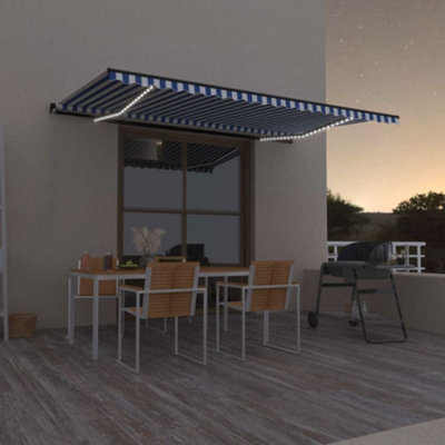 Berkfield Manual Retractable Awning With Led 500X300 Cm Blue And White - image 1