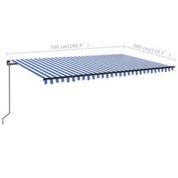 Berkfield Manual Retractable Awning With Led 500X300 Cm Blue And White - thumbnail 7