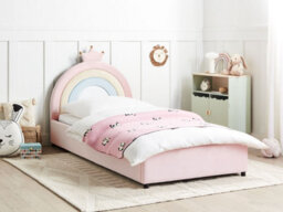 Beliani Kids Ottoman Bed Crown Velvet Grisetot 90 X 200 Cm (Eu Single) Pink - thumbnail 2