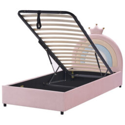 Beliani Kids Ottoman Bed Crown Velvet Grisetot 90 X 200 Cm (Eu Single) Pink - thumbnail 1