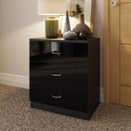 Bedside Cabinet  Drawer Chest Of Drawers Black High Gloss Matt Frame 3 Drawer - thumbnail 3