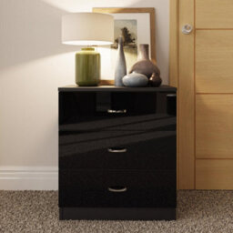 Bedside Cabinet  Drawer Chest Of Drawers Black High Gloss Matt Frame 3 Drawer - thumbnail 4
