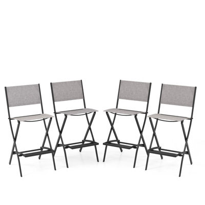 Costway Set Of 4 Outdoor Bar Chair Folding Bar Height Stool With Metal Frame & Footrest Grey - image 1