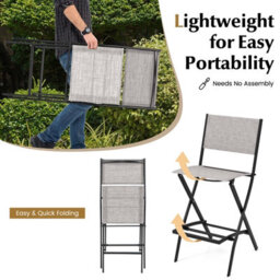 Costway Set Of 4 Outdoor Bar Chair Folding Bar Height Stool With Metal Frame & Footrest Grey - thumbnail 9