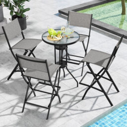 Costway Set Of 4 Outdoor Bar Chair Folding Bar Height Stool With Metal Frame & Footrest Grey - thumbnail 3