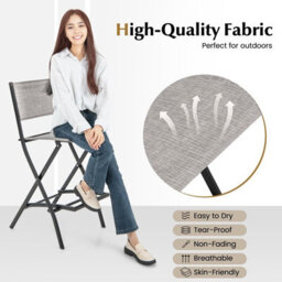 Costway Set Of 4 Outdoor Bar Chair Folding Bar Height Stool With Metal Frame & Footrest Grey - thumbnail 7
