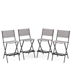 Costway Set Of 4 Outdoor Bar Chair Folding Bar Height Stool With Metal Frame & Footrest Grey