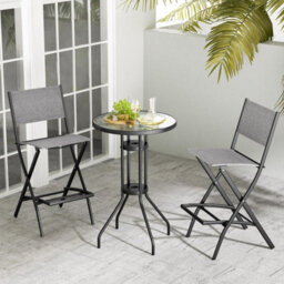 Costway Set Of 4 Outdoor Bar Chair Folding Bar Height Stool With Metal Frame & Footrest Grey - thumbnail 4