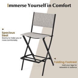 Costway Set Of 4 Outdoor Bar Chair Folding Bar Height Stool With Metal Frame & Footrest Grey - thumbnail 5