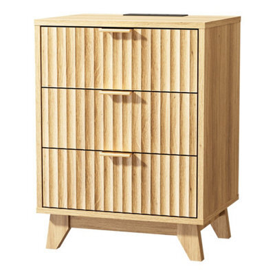 Oak Bedside Table With Charging Station, Grille Nightstand - image 1