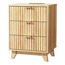 Oak Bedside Table With Charging Station, Grille Nightstand - thumbnail 5