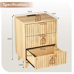 Oak Bedside Table With Charging Station, Grille Nightstand - thumbnail 2