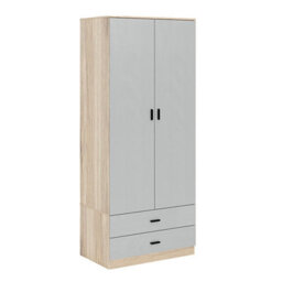 Urbnliving 180Cm Tall Wooden 2 Door Wardrobe Oak Carcass And Grey Drawers With 2 Drawers Bedroom Storage Hanging Bar Clothes - thumbnail 4