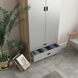 Urbnliving 180Cm Tall Wooden 2 Door Wardrobe Oak Carcass And Grey Drawers With 2 Drawers Bedroom Storage Hanging Bar Clothes - thumbnail 5