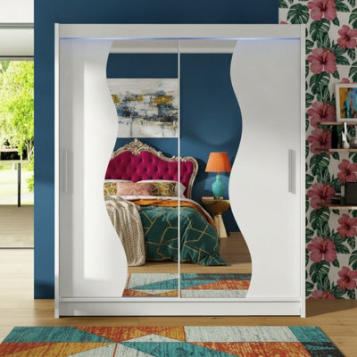 Westa S White Sliding Door Wardrobe With Mirror Shelves Hanging Rail Bedroom Clothes Storage Unit With Led Rgb - image 1