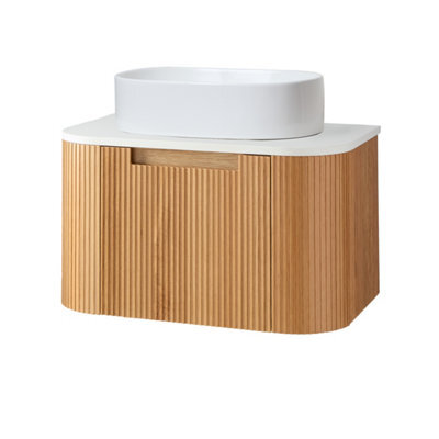 Homestylestore 800mm Oak Wall Hung Fluted Bathroom Vanity Unit And Oval Basin - image 1