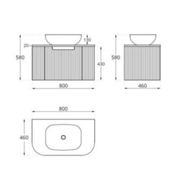 Homestylestore 800mm Oak Wall Hung Fluted Bathroom Vanity Unit And Oval Basin - thumbnail 3