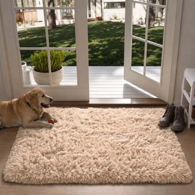 Oxford Homeware Shaggy Rug Anti-Slip Washable Soft Fluffy Living Room And Bedroom Rug (Beige, 50X80Cm) - image 1