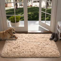 Oxford Homeware Shaggy Rug Anti-Slip Washable Soft Fluffy Living Room And Bedroom Rug (Beige, 50X80Cm) - thumbnail 1