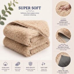 Oxford Homeware Shaggy Rug Anti-Slip Washable Soft Fluffy Living Room And Bedroom Rug (Beige, 50X80Cm) - thumbnail 4
