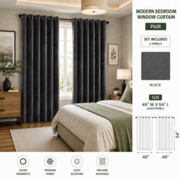 Aspire Homeware Black Blackout Velvet Curtain Thermal Insulated Eyelet Window Curtain Pair (W)117Cm X (D)137 - thumbnail 9