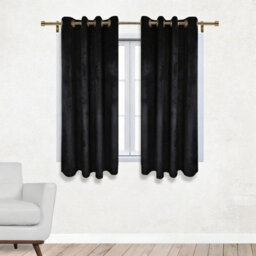 Aspire Homeware Black Blackout Velvet Curtain Thermal Insulated Eyelet Window Curtain Pair (W)117Cm X (D)137