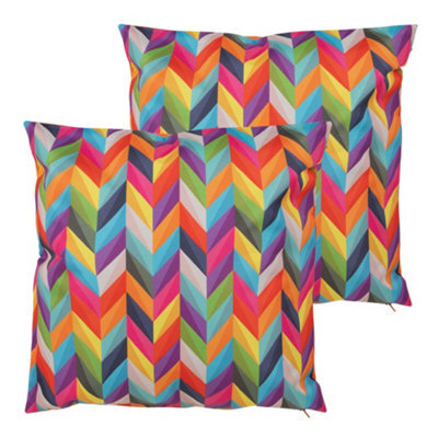 icon Indoor And Outdoor Waterproof Filled Cushion Set Of 2 Rainbow Chevron - image 1