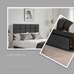 Black Plush 4Ft Small Double Bed With Matttress  2 Storage Drawers And 20 Inch Cubic Headboard - thumbnail 3