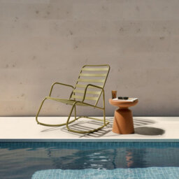 Wyld And Coco Garden Rocking Chair Olive Green Aluminium Slatted Design, Weather-Resistant Outdoor Rocker - thumbnail 2