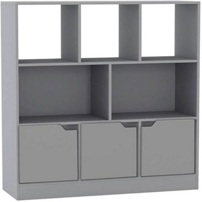 Urbn-Living Urbnliving Asymmetrical 8 Cube Grey Bookcase Freestanding Storage Unit With 3 Plain Doors - Grey - image 1