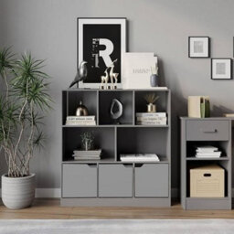 Urbn-Living Urbnliving Asymmetrical 8 Cube Grey Bookcase Freestanding Storage Unit With 3 Plain Doors - Grey - thumbnail 4