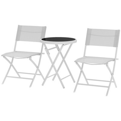 3 Pieces Outdoor Bistro Set, Glass Top Table And Chairs, White - image 1