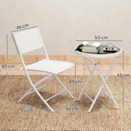 3 Pieces Outdoor Bistro Set, Glass Top Table And Chairs, White - thumbnail 2