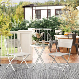 3 Pieces Outdoor Bistro Set, Glass Top Table And Chairs, White - thumbnail 3