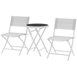 3 Pieces Outdoor Bistro Set, Glass Top Table And Chairs, White - thumbnail 1