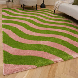 The Rugs Joli Green And Pink Wavy Rug Soft Dense Pile Easy To Clean And Pet Friendly For Living Rooms And Bedrooms - thumbnail 1
