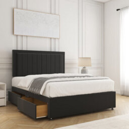 Bsspoke Zarah Divan Bed Set In Black Plush Velvet 24Inch Headboard 2 Drawers Same Side & No Mattress In 3Ft 4Ft 4Ft6 5Ft 6Ft - thumbnail 2