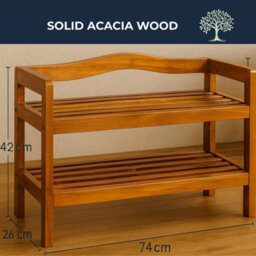 Casaria Shoe Rack 2 Tiers Solid Acacia Wood Up To 80Kg Storage, Dark Brown - thumbnail 2