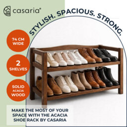 Casaria Shoe Rack 2 Tiers Solid Acacia Wood Up To 80Kg Storage, Dark Brown - thumbnail 3