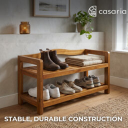 Casaria Shoe Rack 2 Tiers Solid Acacia Wood Up To 80Kg Storage, Dark Brown - thumbnail 4