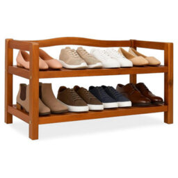 Casaria Shoe Rack 2 Tiers Solid Acacia Wood Up To 80Kg Storage, Dark Brown - thumbnail 1