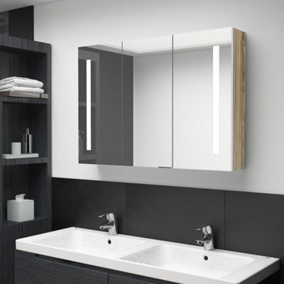 Berkfield Led Bathroom Mirror Cabinet 89X14X62 Cm White And Oak - image 1