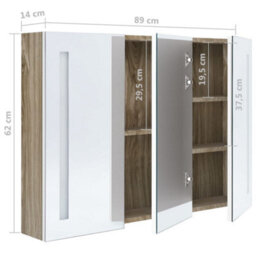 Berkfield Led Bathroom Mirror Cabinet 89X14X62 Cm White And Oak - thumbnail 8