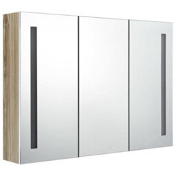 Berkfield Led Bathroom Mirror Cabinet 89X14X62 Cm White And Oak - thumbnail 4