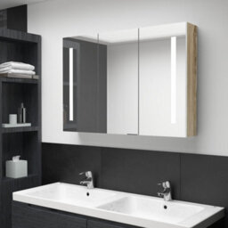 Berkfield Led Bathroom Mirror Cabinet 89X14X62 Cm White And Oak