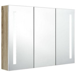 Berkfield Led Bathroom Mirror Cabinet 89X14X62 Cm White And Oak - thumbnail 2