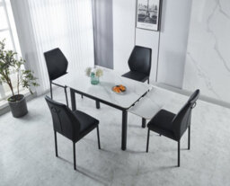 Modernique Sintere Stone Top Extending Dining Table Set With 4 Faux Leather Chairs, Stone Effect & Metal Frame - thumbnail 1